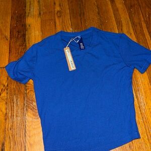 Skims Blue Ribbed Short Sleeve Top